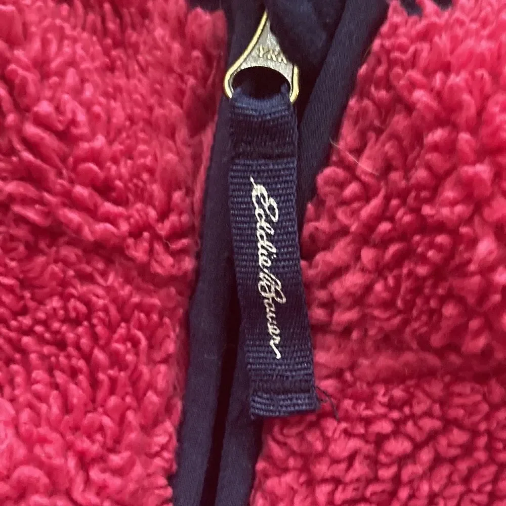 Eddie Bauer Girl’s Pink Blue Nylon Full Zip Sherpa Fleece Jacket Coat